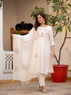 Pramukh Fab White Color Viscose Mango Silk Kurta Set | Grocsy