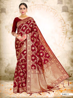 Vardha Maroon Red Woven Zari Jaal Banarasi Saree | Grocsy