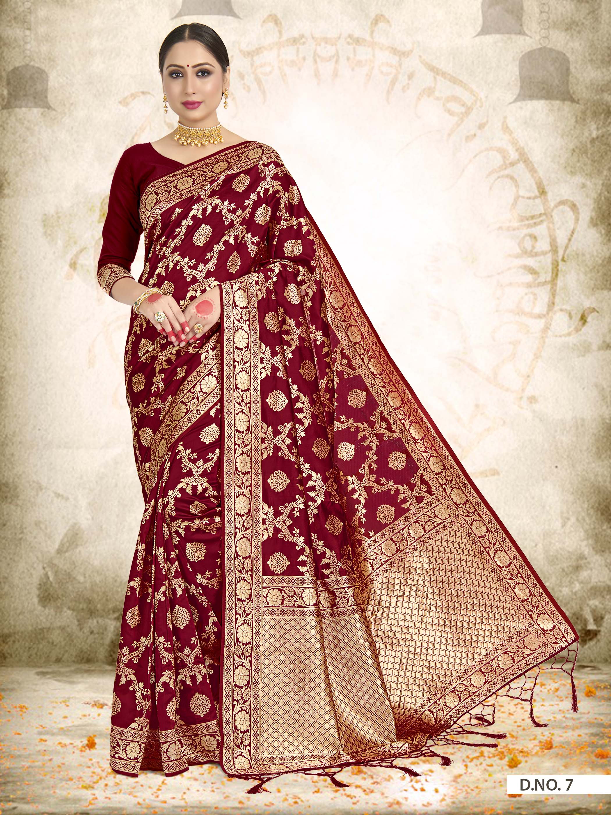 Vardha Maroon Red Woven Zari Jaal Banarasi Saree | Grocsy