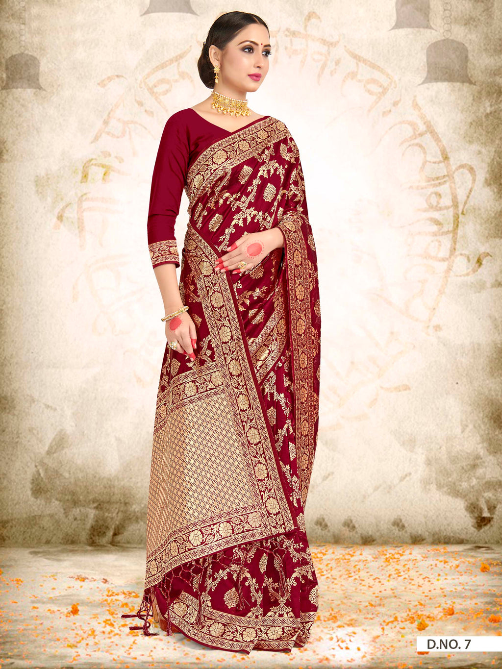 Vardha Maroon Red Woven Zari Jaal Banarasi Saree | Grocsy
