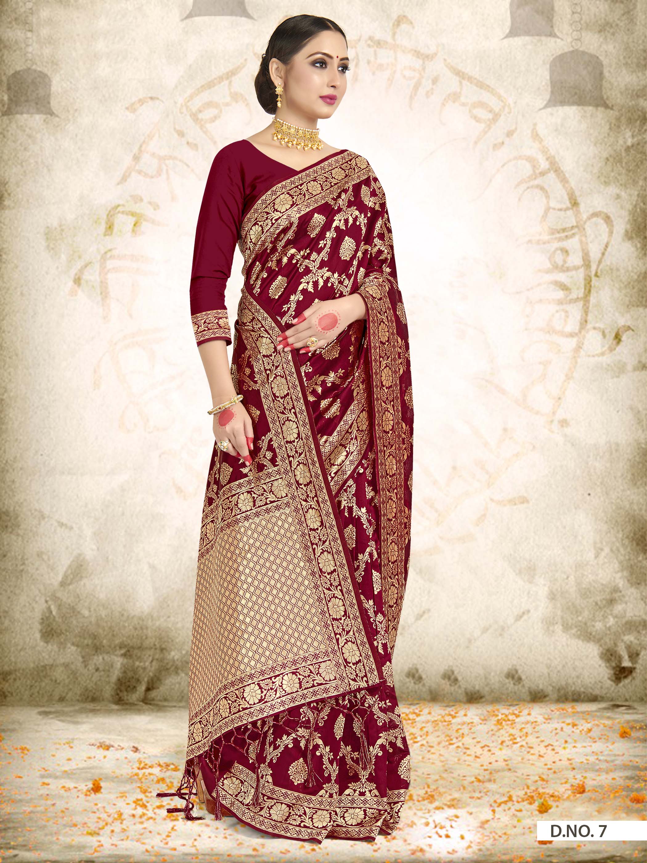 Vardha Maroon Red Woven Zari Jaal Banarasi Saree | Grocsy