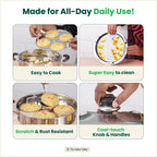 The Indus Valley 8 Pit Tri-Steel Multi Pot Premium Stainless Steel Idli/ Dhokla/ Momo Maker/ Veg Steaming Set, Tri-ply Induction Bottom, 5 Plates, 3L | Grocsy