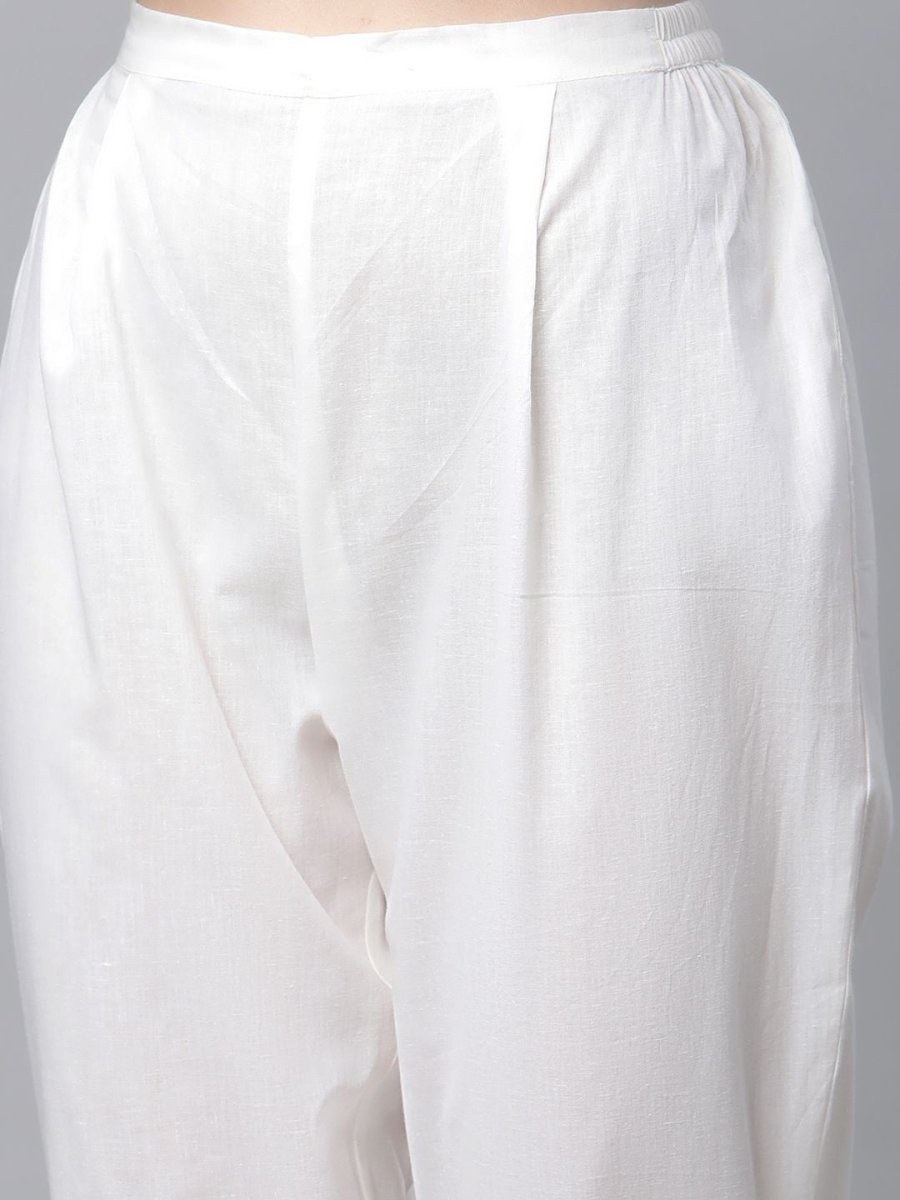Ahalyaa Women Off White Pure Cotton Printed Kurta with Trousers | Grocsy