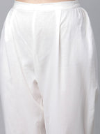 Ahalyaa Women Off White Pure Cotton Printed Kurta with Trousers | Grocsy