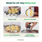 The Indus Valley 14 Pit Tri-Steel Multi Pot Premium Stainless Steel Idli/ Dhokla/ Momo Maker/  Veg Steaming Set, Tri-ply Induction Bottom, 5 Plates, 4.2L, 2.5kg | Grocsy
