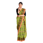 Exclusive Collection 100% Pure Cotton Light Green Tant Saree With Hand Weaving Work | Grocsy