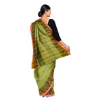 Exclusive Collection 100% Pure Cotton Light Green Tant Saree With Hand Weaving Work | Grocsy