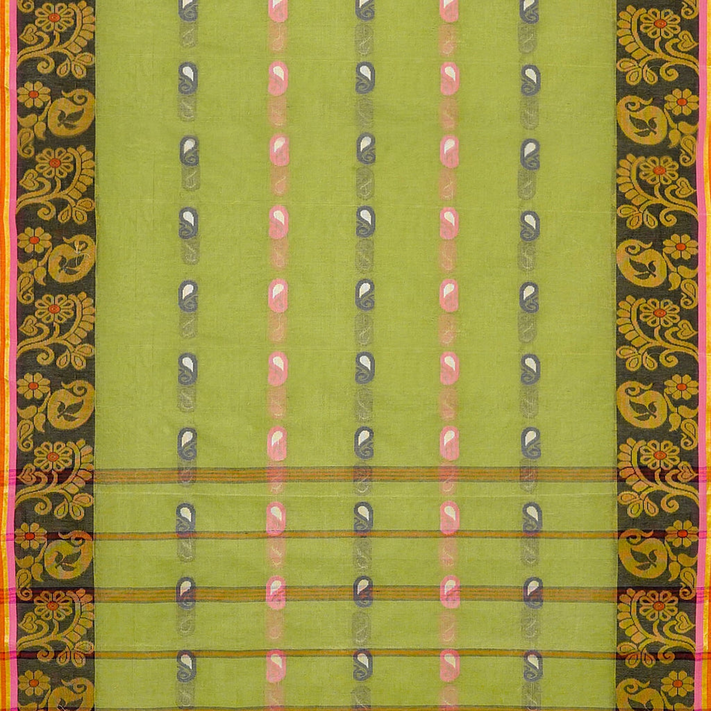 Exclusive Collection 100% Pure Cotton Light Green Tant Saree With Hand Weaving Work | Grocsy