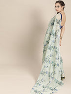 Saree Mall Blue Floral Sequinned Linen Blend Chanderi Saree | Grocsy
