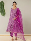 Yufta Purple Leheriya Print Cotton A-Line Suit Set | Grocsy