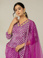Yufta Purple Leheriya Print Cotton A-Line Suit Set | Grocsy