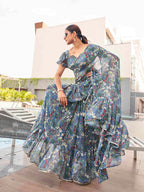 Tikhi Imli Floral printed ruffled saree | Grocsy
