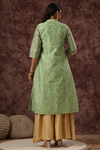Juniper Womens Pistagreen Chanderi Foil Printed Kurta | Grocsy