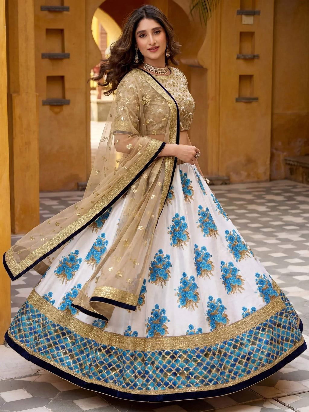 Tulsi Art Awesome Multi-Color Embroidered Silk Sangeet Wear Lehenga Choli | Grocsy