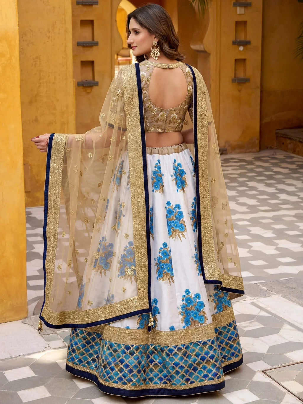 Tulsi Art Awesome Multi-Color Embroidered Silk Sangeet Wear Lehenga Choli | Grocsy