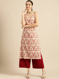 Sangria Women White & Rust Red Printed Cotton Kurta | Grocsy