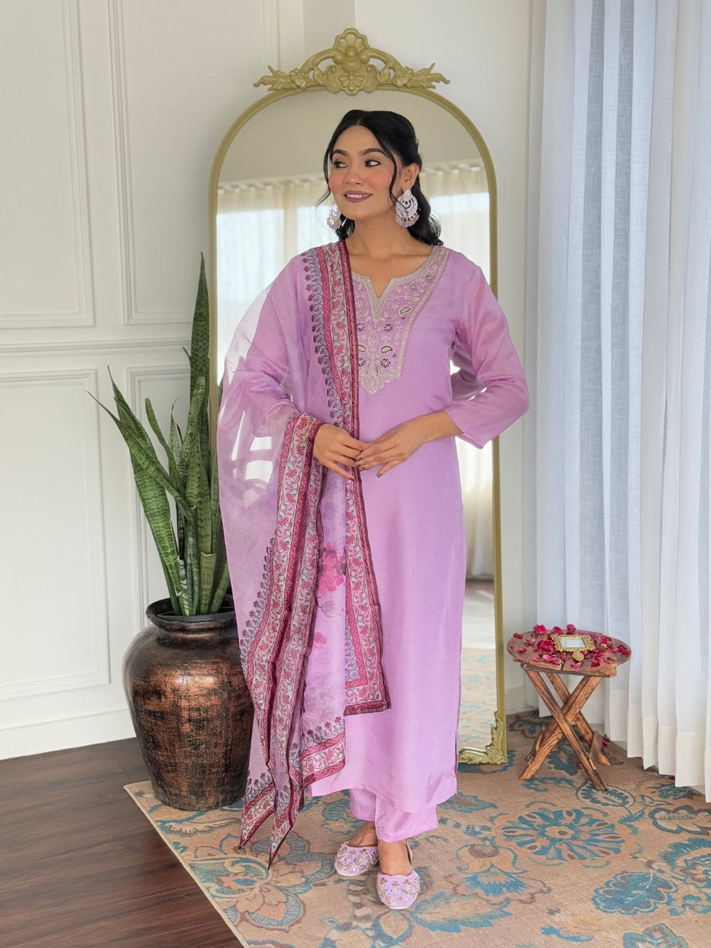 The52 Women's Gorgeous Rayon Embroidery work Straight Kurta with Pant and Dupatta Set | Grocsy