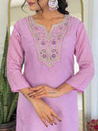 The52 Women's Gorgeous Rayon Embroidery work Straight Kurta with Pant and Dupatta Set | Grocsy