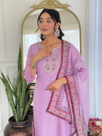 The52 Women's Gorgeous Rayon Embroidery work Straight Kurta with Pant and Dupatta Set | Grocsy