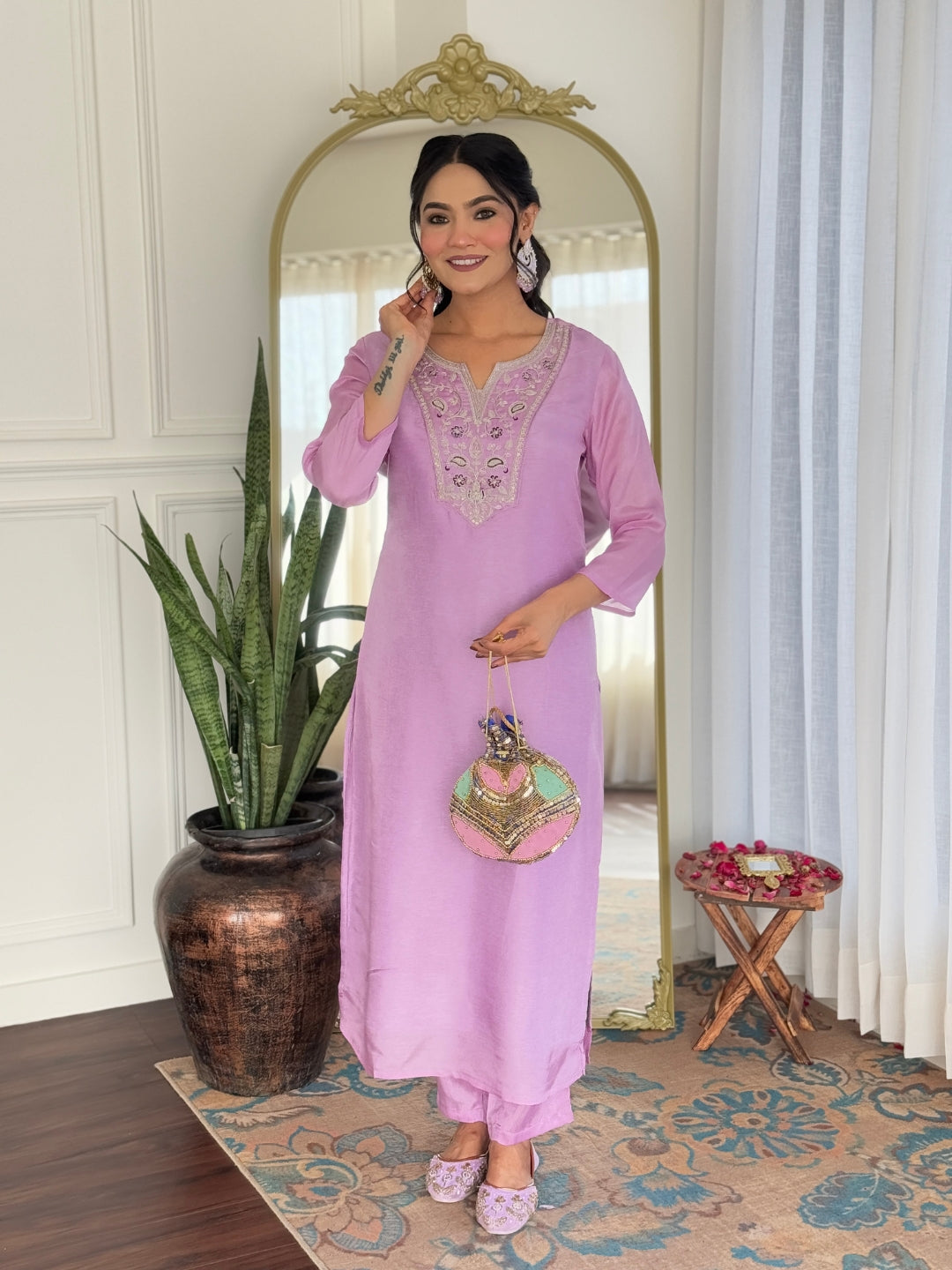 The52 Women's Gorgeous Rayon Embroidery work Straight Kurta with Pant and Dupatta Set | Grocsy