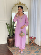 The52 Women's Gorgeous Rayon Embroidery work Straight Kurta with Pant and Dupatta Set | Grocsy