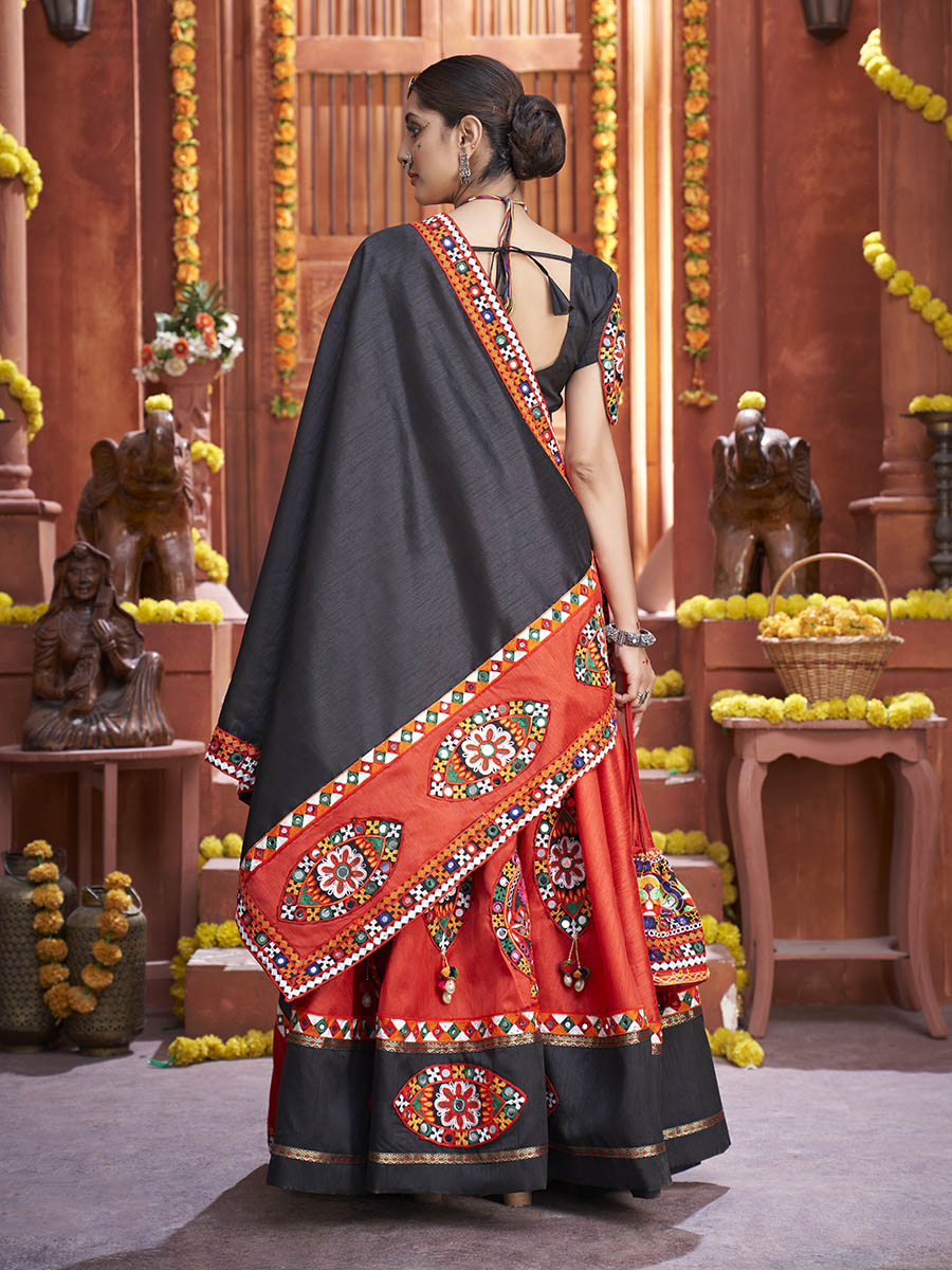 Myra Red Art Silk Gamthi Work Designer Lehenga | Grocsy