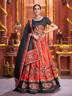 Myra Red Art Silk Gamthi Work Designer Lehenga | Grocsy
