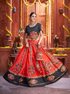 Myra Red Art Silk Gamthi Work Designer Lehenga | Grocsy