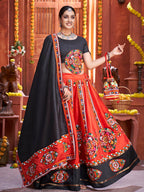 Myra Red Art Silk Gamthi Work Designer Lehenga | Grocsy