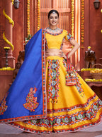 Myra Yellow Art Silk Gamthi Work Designer Lehenga | Grocsy