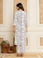 Yufta White Thread_Work Rayon Straight Kurta And Trouser With Dupatta | Grocsy