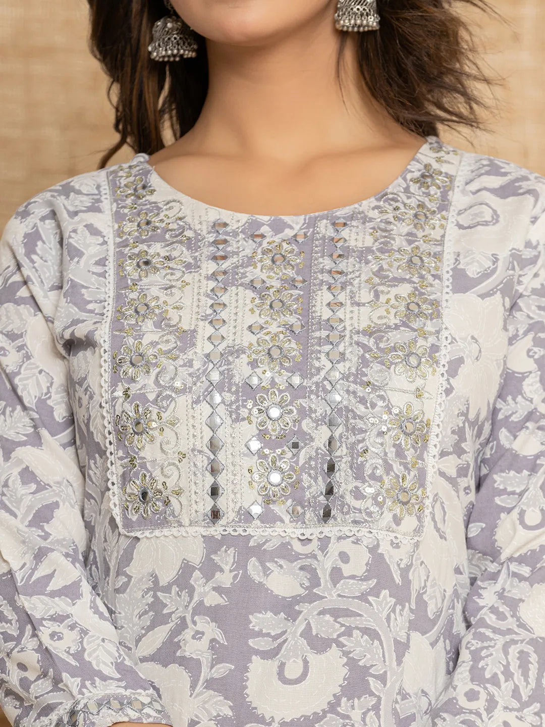 Yufta White Thread_Work Rayon Straight Kurta And Trouser With Dupatta | Grocsy
