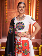 Myra White Art Silk Gamthi Work Designer Lehenga | Grocsy