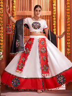 Myra White Art Silk Gamthi Work Designer Lehenga | Grocsy