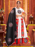Myra White Art Silk Gamthi Work Designer Lehenga | Grocsy