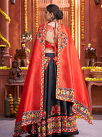 Myra Black Art Silk Gamthi Work Designer Lehenga | Grocsy