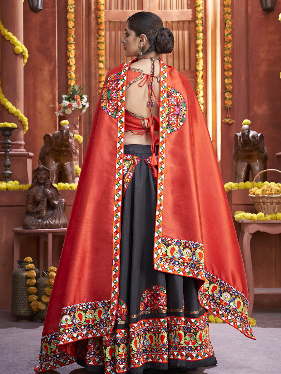 Myra Black Art Silk Gamthi Work Designer Lehenga | Grocsy