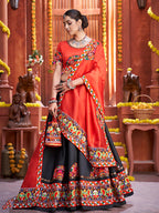 Myra Black Art Silk Gamthi Work Designer Lehenga | Grocsy