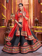 Myra Black Art Silk Gamthi Work Designer Lehenga | Grocsy
