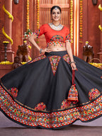 Myra Black Art Silk Gamthi Work Designer Lehenga | Grocsy