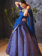 Tulsi Art Blue Zari Embroidered Silk Bridal Lehenga Choli | Grocsy