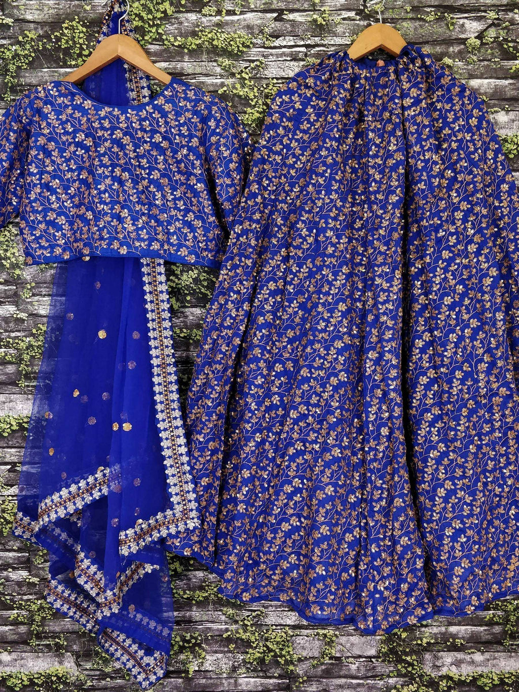Tulsi Art Blue Zari Embroidered Silk Bridal Lehenga Choli | Grocsy