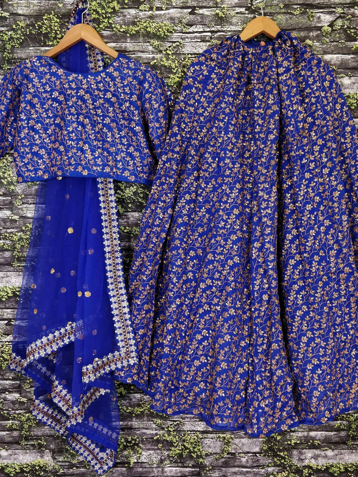 Tulsi Art Blue Zari Embroidered Silk Bridal Lehenga Choli | Grocsy