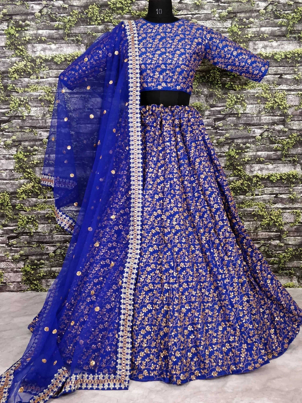 Tulsi Art Blue Zari Embroidered Silk Bridal Lehenga Choli | Grocsy
