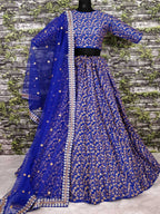 Tulsi Art Blue Zari Embroidered Silk Bridal Lehenga Choli | Grocsy