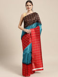 Saree Mall Blue & Red Checked Bhagalpuri Saree | Grocsy