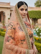 Tulsi Art Gorgeous Peach Floral Printed Art Silk Lehenga Choli With Dupatta | Grocsy