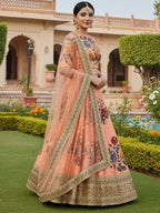 Tulsi Art Gorgeous Peach Floral Printed Art Silk Lehenga Choli With Dupatta | Grocsy