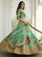 Tulsi Art Amazing Green Floral Printed Silk Traditional Lehenga Choli With Dupatta | Grocsy