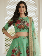 Tulsi Art Amazing Green Floral Printed Silk Traditional Lehenga Choli With Dupatta | Grocsy